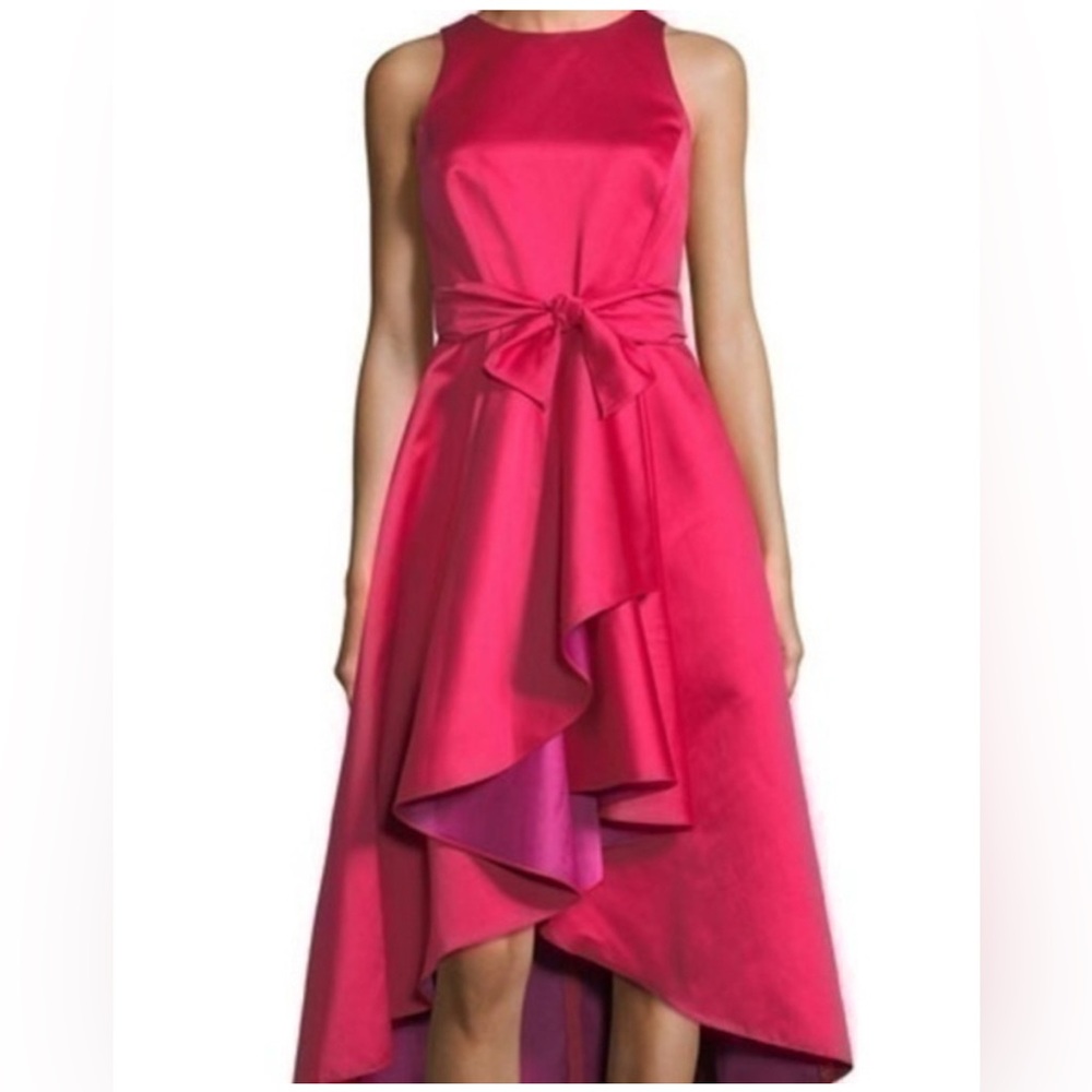 NWT Shoshanna Midnight Taffeta Fuchsia High-Low Bow Waist Cocktail Party Dress